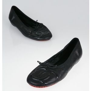 Chanel Black Quilted Cabon Flats